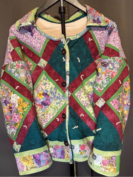 Jackets & Blazers - Quilted Floral Patchwork Bomber Jacket - Multicolor